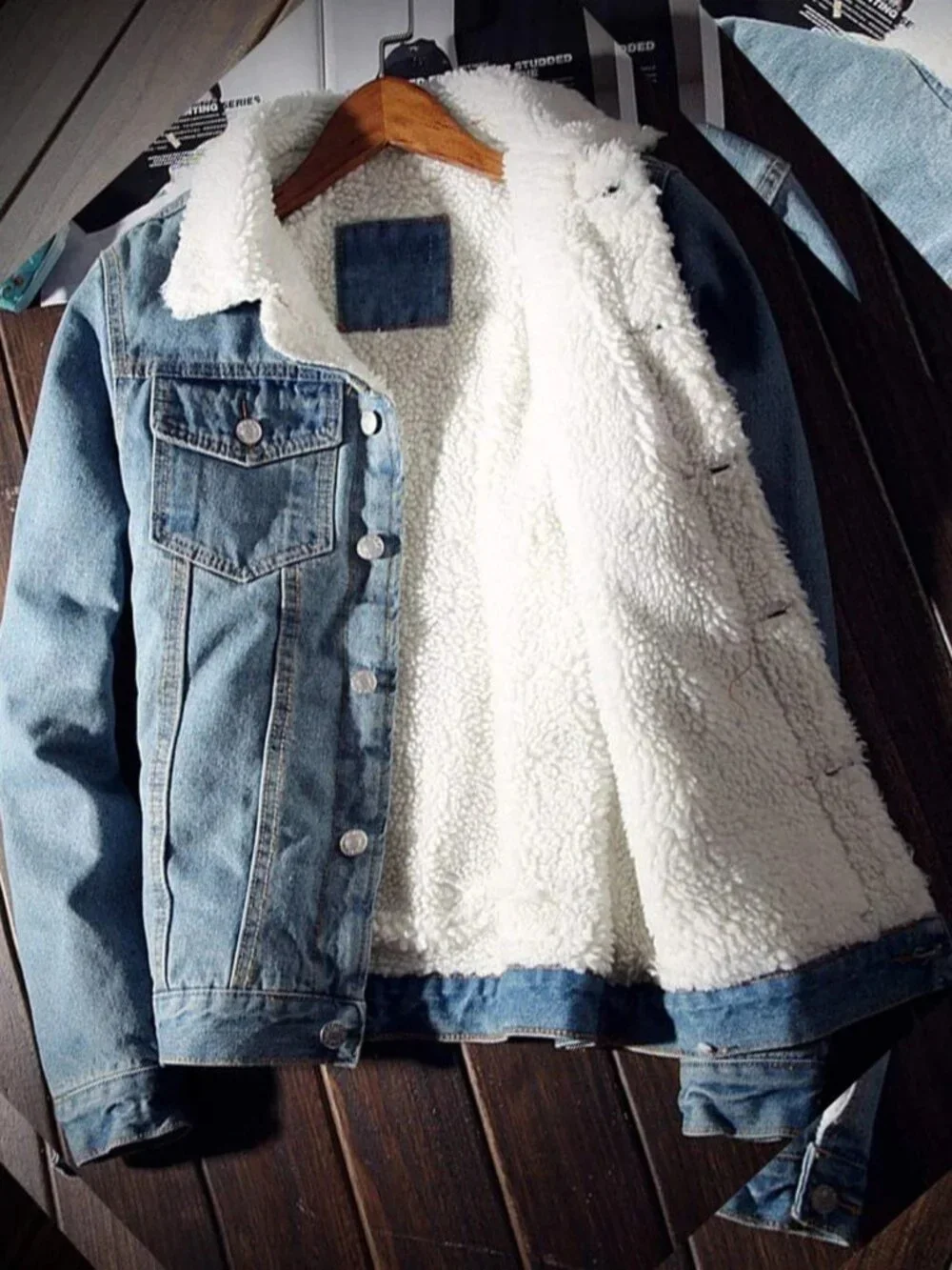 Cozy Sherpa Lined Denim Trucker Jacket for Men - Thick, Stylish Outerwear